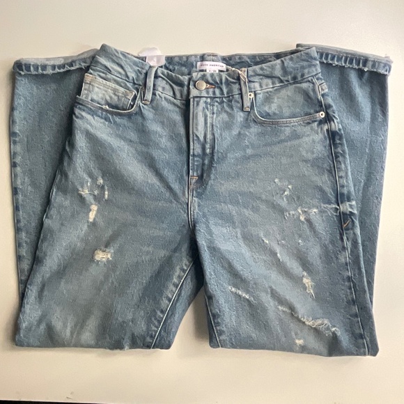 Good American Good Classic Hi-Rise Distressed Blue Jean - Picture 8 of 10